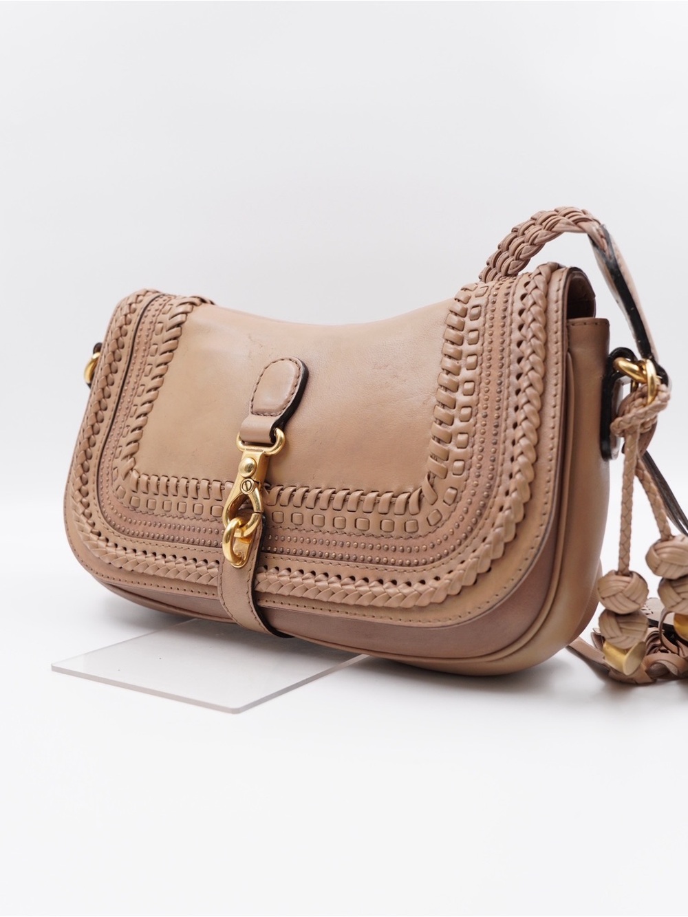 Gucci Braided Leather Shoulder Bag in Taupe - Picture 3 of 11